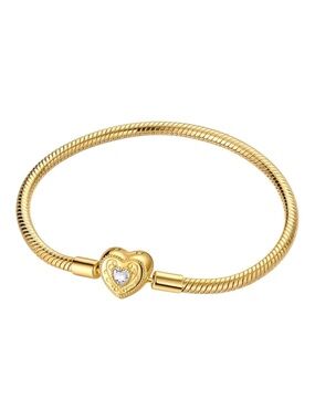 💛✨ 925 Sterling Silver Gold Heart Snake Chain Bracelet for Women – 17 cm ✨💛